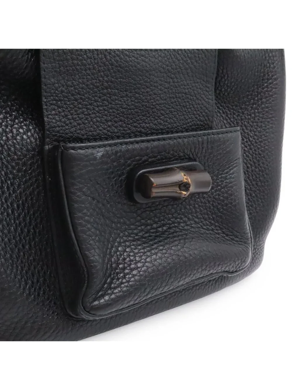 Gucci Bamboo Backpack Shoulder Bag Tassel Fringe Leather Black Silver